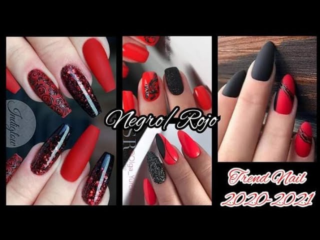 ❤️UÑAS ROJO CON NEGRO| red Black nail 2021| Tendencia uñas 2021 rojo con  negro - thptnganamst.edu.vn