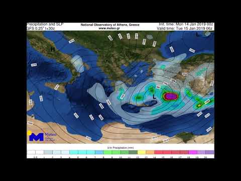 Meteo.gr: Αναμενόμενη θέση βαρομετρικού χαμηλού  και φαινόμενα. Δευτέρα 14/01 - Τρίτη 15/01 2019.