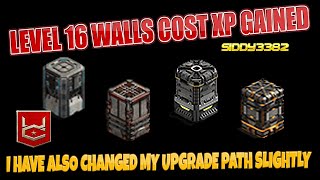 War Commander: Level 16 Wall Cost & XP Gain.