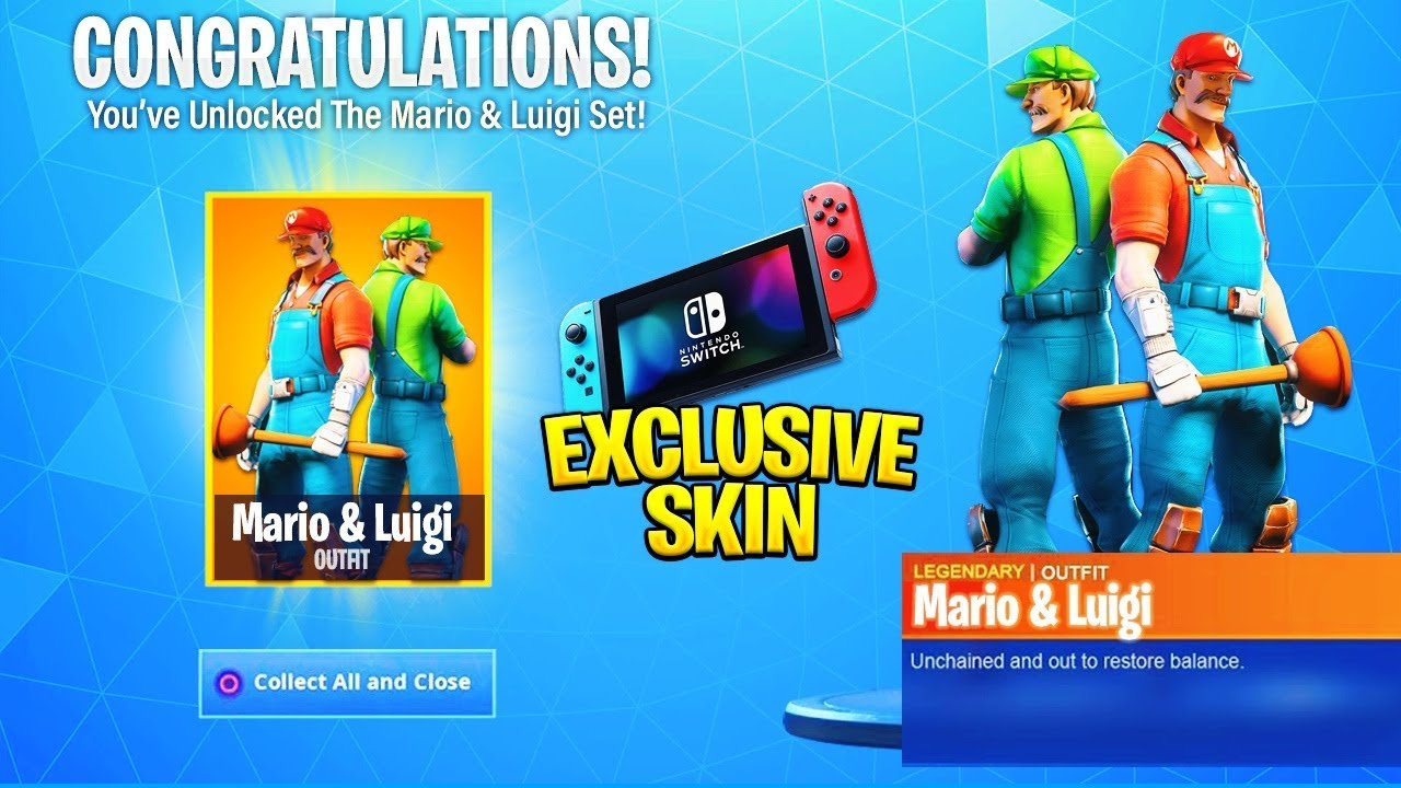 Skin Mario Bros Fortnite New Mario Luigi Exclusive Skin Set Coming Into Fortnite Season 8 Youtube