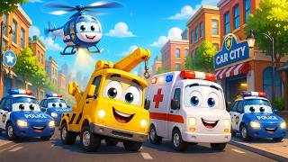 Car City Rescue Team Assemble! 🚨 Tow Truck &amp; Ambulance in Action! 🚁🚓 | Funny Vehicles Animation