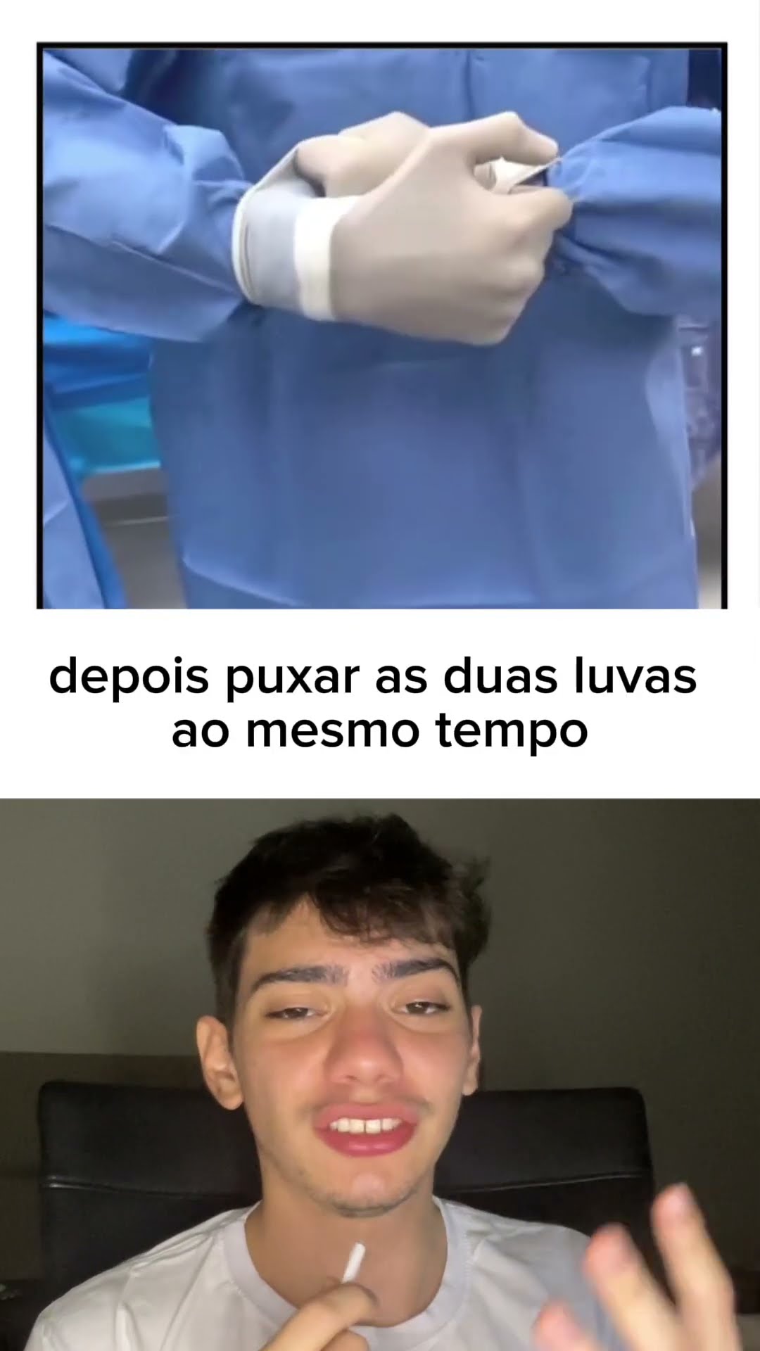 Tire as luvas sem risco de contaminação! ?✅ Entrelaça, puxa e pronto! ?