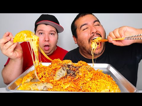 Cheesy Spicy Noodles & Dumplings With Nick • MUKBANG