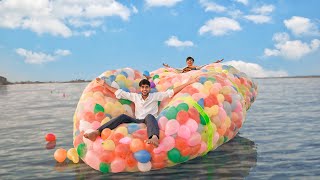 I made a balloon floating house night surviving challenge