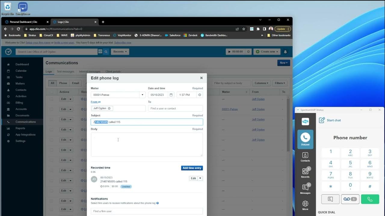 How to capture all your phone calls into billing wth Clio YouTube