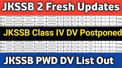 Jkssb 2 Fresh Updates || Jkssb Class IV Dbv Postponed | Jkssb Pwd Dv New list out @OfficialJKUT