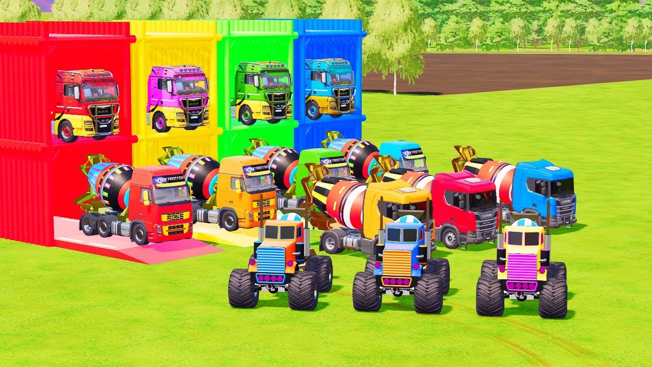 Garage with Colors - ALL MIXER TRUCK WITH DOUBLE FLATBED TRAILER TRUCK SCANIA, MAN, MERCEDES 11 FS22