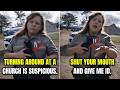 first amendment audit Lady Cop Reacts When Driver Turns Around At A Church But It Backfires