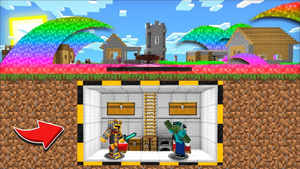 Minecraft BUILD SECRET UNDERGROUND HOUSE BUNKER AGAINST RAINBOW TSUNAMI MOD !! Minecraft Mods
