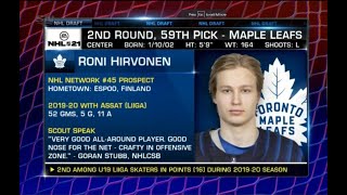 Maple Leafs Select Roni Hirvonen With 59th Pick In The 2nd Round
