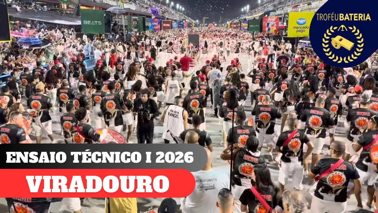 Bateria da Viradouro no ensaio técnico para o carnaval 2026