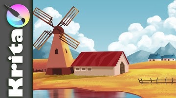 Krita - Speed painting- Vector style Landscape illustration- Digital Painting - Speed art Time-lapse