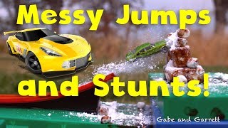 Hot Wheels Messy Food Challenge!  Stunts, Jumps, and Smashes!