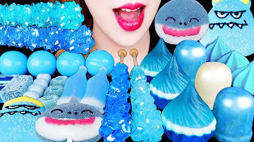 ASMR BLUE FOOD *SHARK JELLY, MONSTER MARSHMALLOW, ROCK CANDY, WATER DROP JELLY EATING SOUNDS MUKBANG