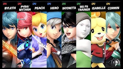Byleth and Pyra / Mythra VS Peach and Hero VS Bayonetta and Wii Fit Trainer VS Isabelle and Corrin
