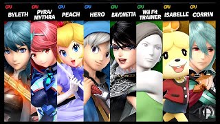 Byleth and Pyra / Mythra VS Peach and Hero VS Bayonetta and Wii Fit Trainer VS Isabelle and Corrin