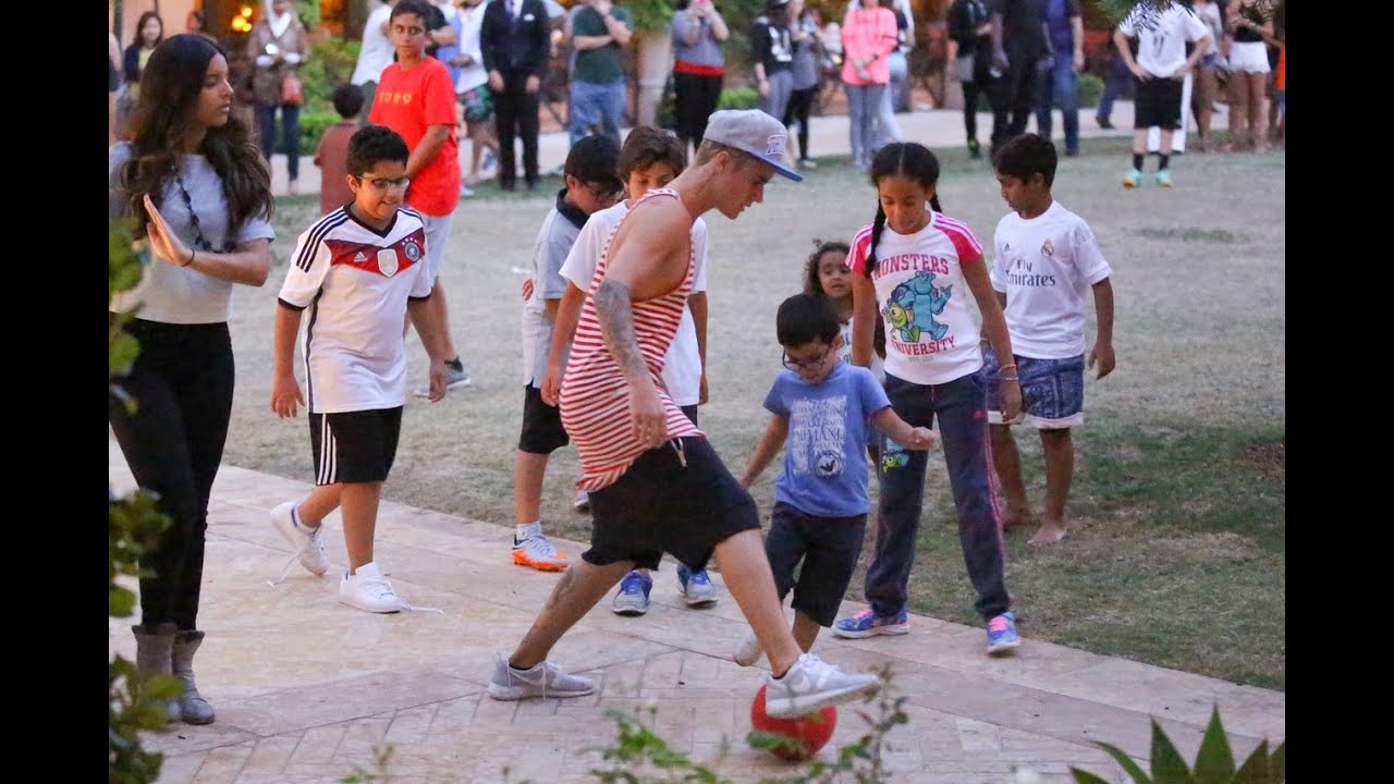 Justin Bieber playing soccer at the Montage hotel, Beverly Hills