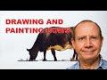 Drawing and painting cows with watercolor, side on view. Cow proportions and key shapes for painting