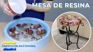 Mesa de flores encapsuladas en resina epoxi