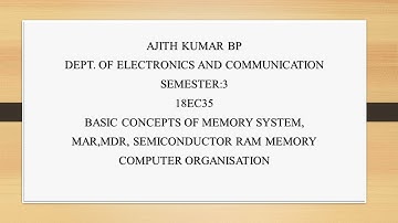 VTU COMPUTER ORGANISATION (18EC35) M4 L1 BASIC CONCEPTS OF MEMORY SYSTEM