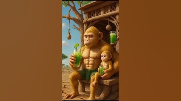 Monkey and his baby build a tree house and drink sugarcane juice 😭 #ai #monkey #home