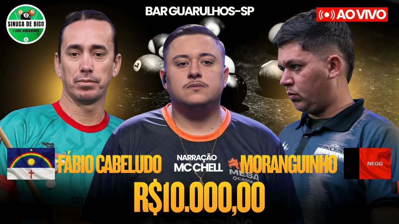 16/01 - FABIO CABELO x MORANGUINHO - SINUCA AO VIVO EM GUARULHOS SP -  NARRAÇÃO MC CHELL 