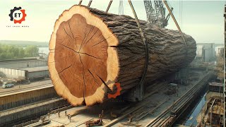 The giant wood factory operates a thousand-year-old tree-cutting machine at full capacity