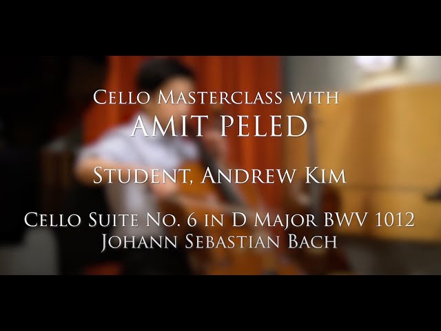 Amit Peled masterclass Bach 6 Prelude w/ Andrew Kim, Carriage House Violins, Nov 2022 class=