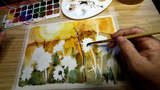 Как нарисовать цветы акварелью./Рисуем ромашку акварелью./Простые рисунки