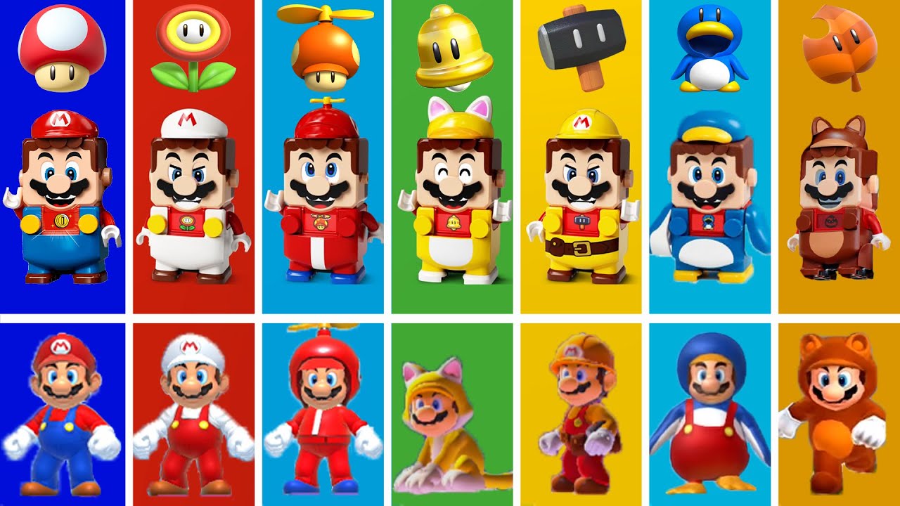 New Lego Super Mario Power Ups Comparison Original Vs Lego Youtube