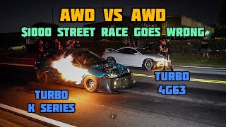 AWD VS AWD STREET RACE | TURBO K EG HATCH VS TURBO 4G63 DSM ECLIPSE | C.F.RACING