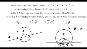 Toán 12: Trong không gian Oxyz,cho mặt cầu (S):(x-1)^2+(y+2)^2+(z+1)^2=4 và đường thẳng d đi qua