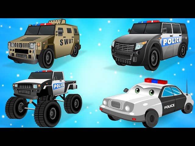 Police Car for Children - Kids Truck Videos - Police Vehicles for kids w Cars Garage class=