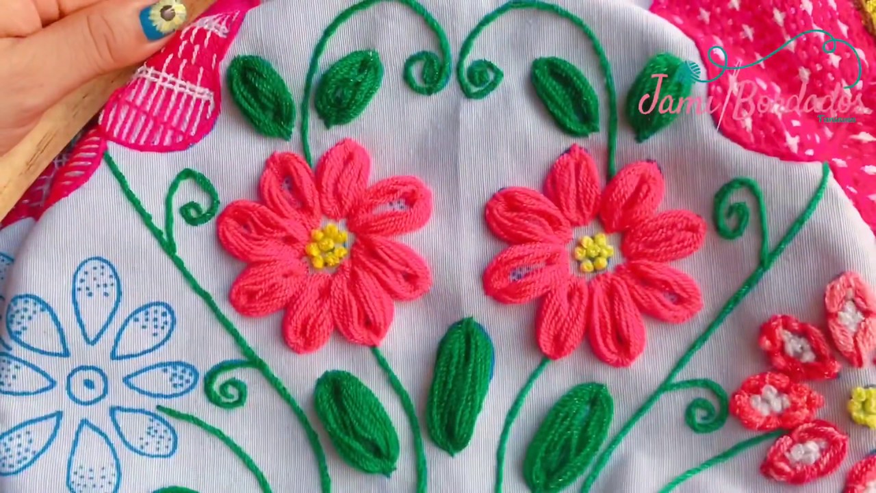 espiritual moderadamente Mar 53. Bordado Fantasía Flores y Hojas pequeñas / Hand Embroidery: Small  Flowers / Fantasy Stitch - YouTube