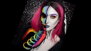 Half Rainbow Skull Makeup Tutorial
