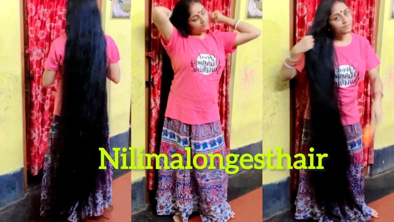 Thick long hair combing after hair wash |​⁠@NilimaLongestHair
