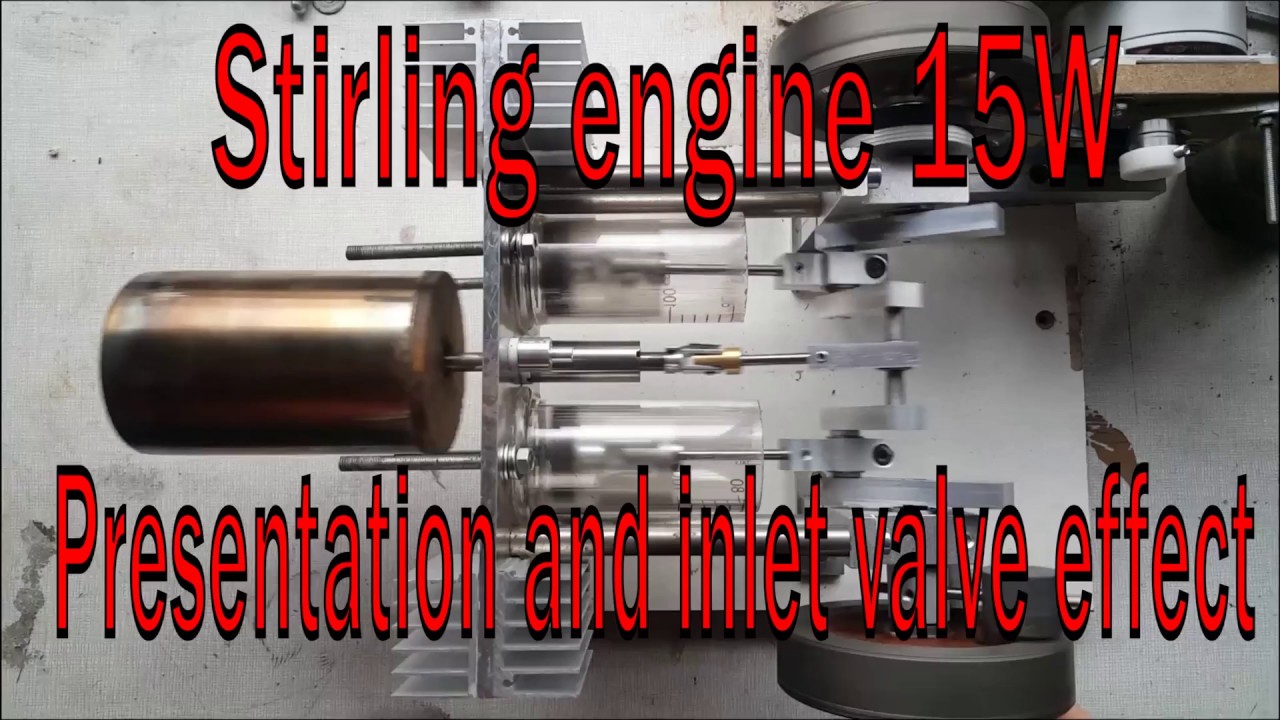 Stirling Engine 15W Electric Generator- Inlet valve effect demonstration.