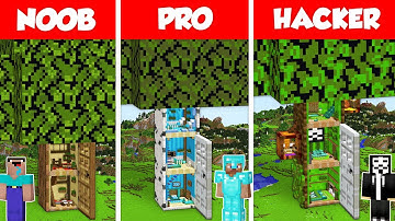 INSIDE GIANT TREE BASE HOUSE BUILD CHALLENGE - NOOB vs PRO vs HACKER / Minecraft Battle Animation