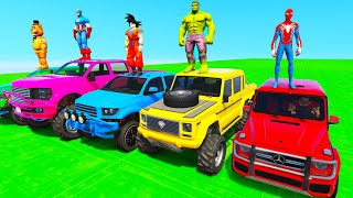Spiderman Cars Jump On Cliff Rampa Challenge ! Superhero Hulk Iron Man Fire Monster Trucks - Gta V