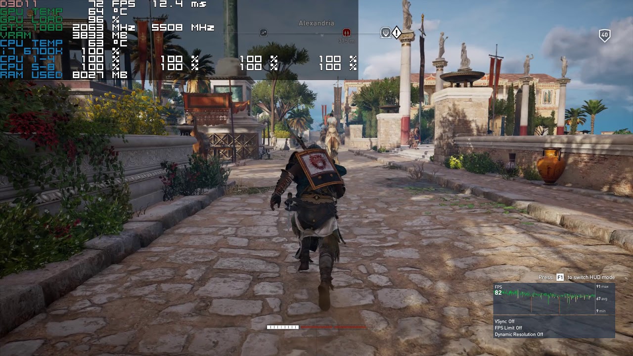 AC Origins| Alexandria Benchmark| 6700K/GTX 1080| Custom Settings| 1080p