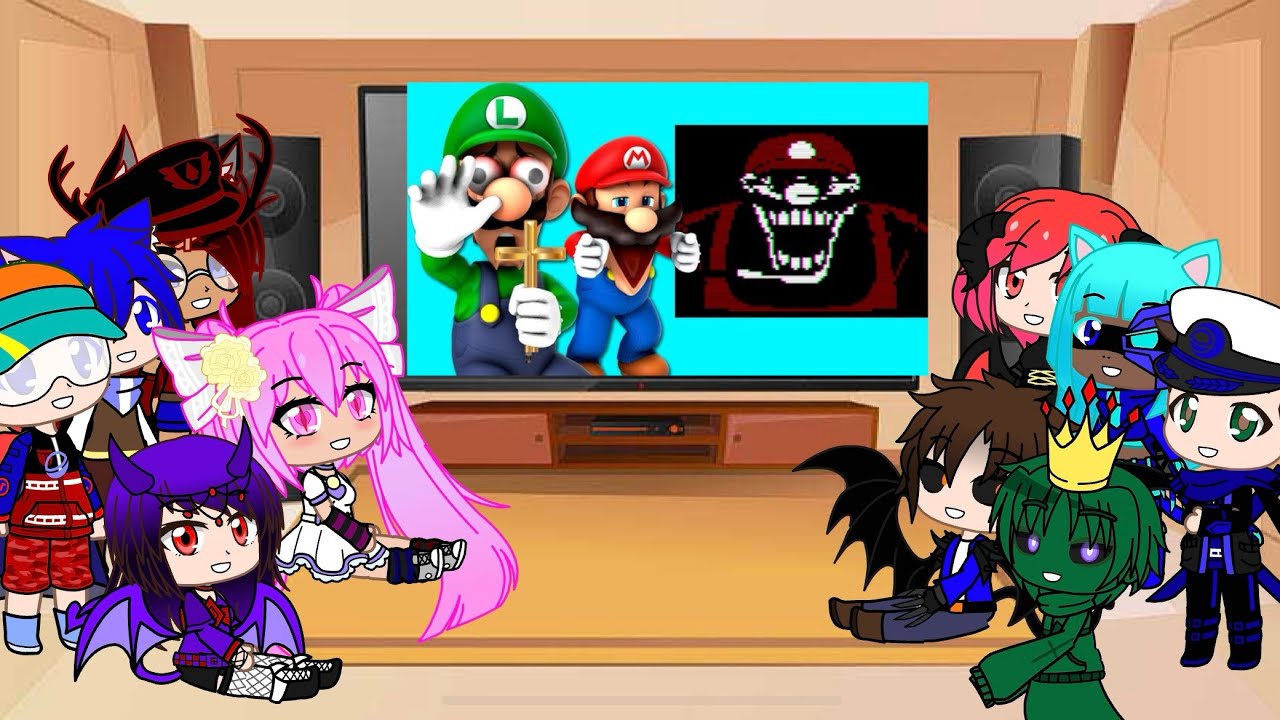 Gacha crew react to smg4 Mario plays Mario exe ft Luigi 