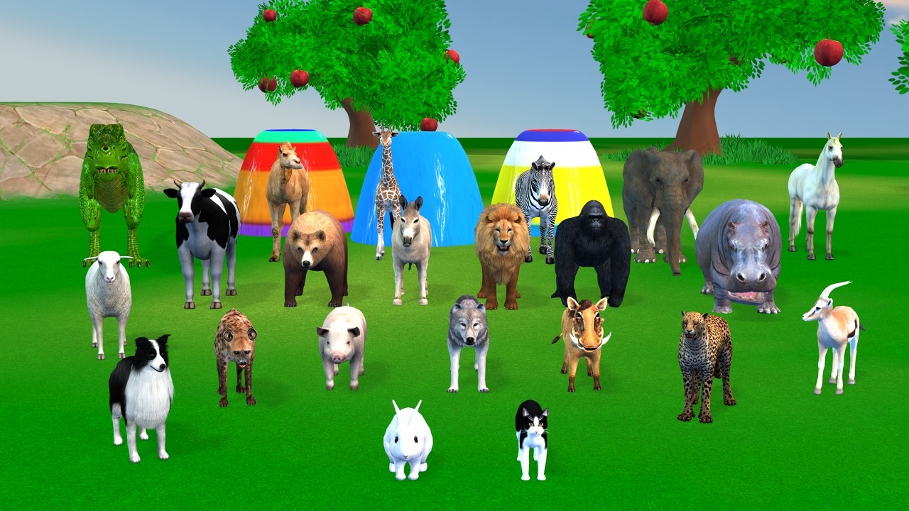 Long Slide Game with Cow Elephant Gorilla Hippopotamus Tiger 3d Animal Game Funny 3d Animals