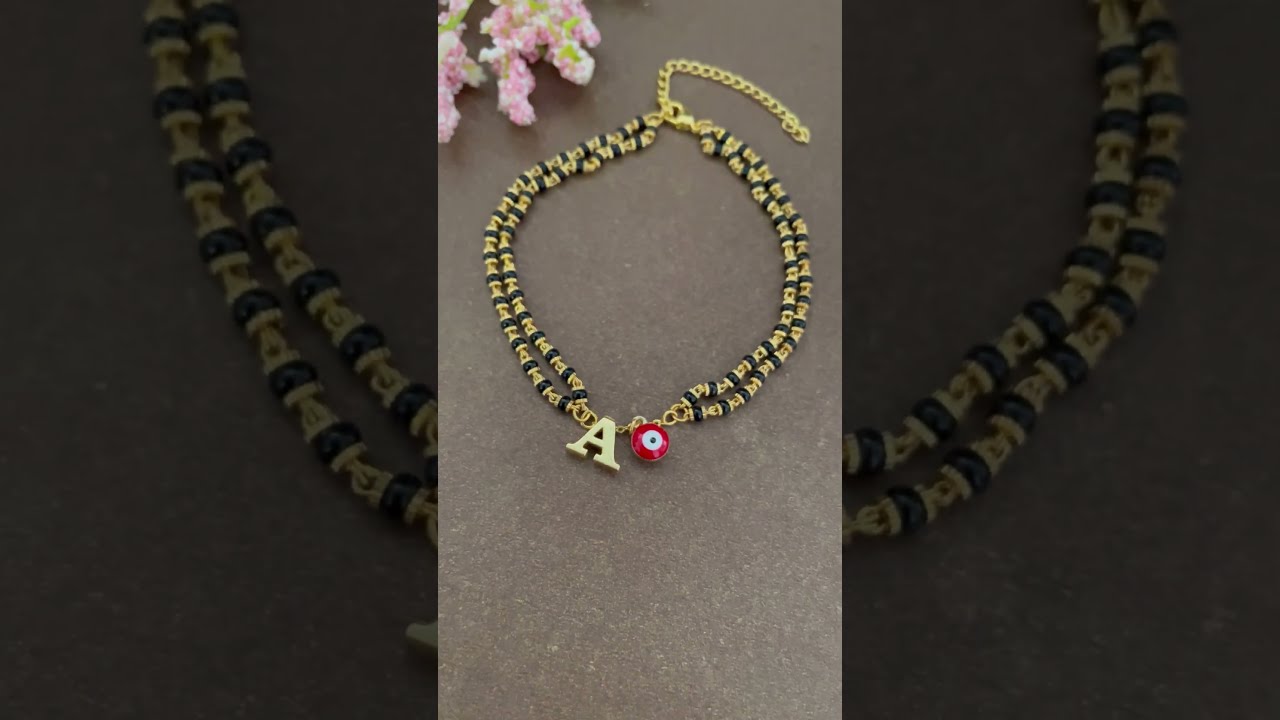 A-Z Letter Gold Plated Adjustable Mangalsutra Bracelets With Red Evil Eye Charm