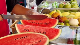 Fruits Cutting Skills Street Carts in Thailand | Fruit Ninja ASMR Food Asia Watermelon Tasty Inside
