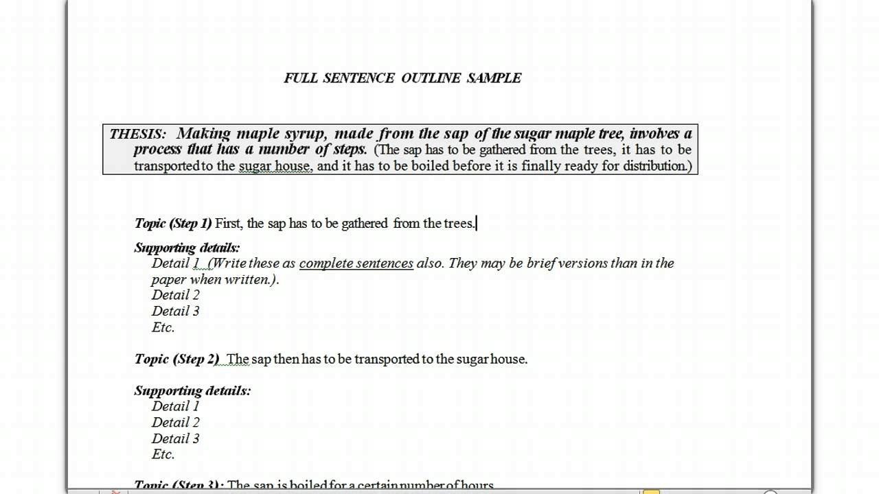 full sentence outline format example