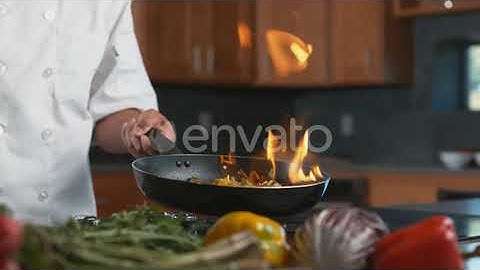 Flaming stir-fry in super slow motion, shot with Phantom Flex 4K camera. | Stock Footage - Envat...