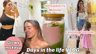 DAYS IN THE LIFE VLOG/leaving YouTube? Strawberry Matcha Latte/Glowy makeup