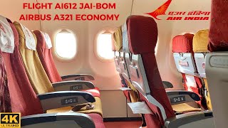 Air India Ai612 Jaipur Jai Mumbai Bom Airbus A321-200 Economy Flight Report 4K