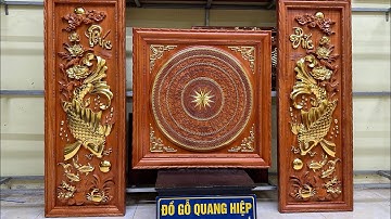 Combo tranh Cá Chép + Trống Đồng gỗ hương đỏ dát vàng cao cấp tại ĐỒ GỖ QUANG HIỆP 090.9999.555