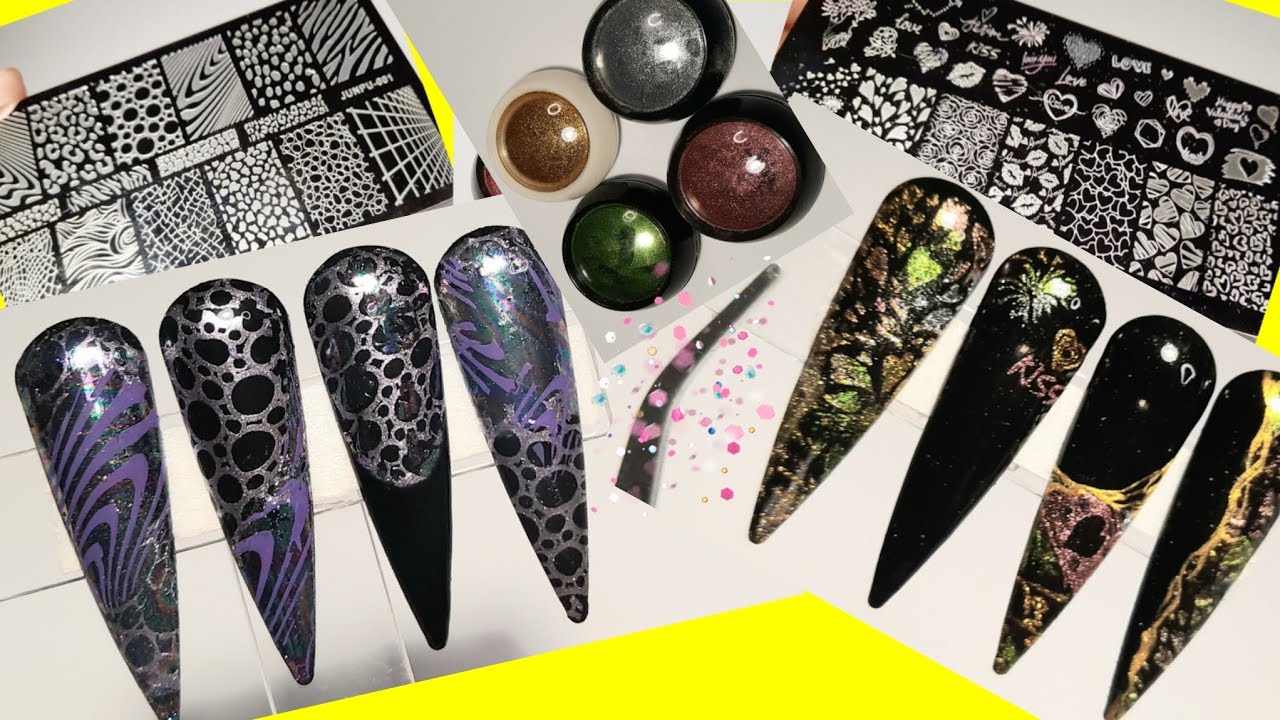 *620*Стемпинг и фольга!Стемпинг сухой втиркой!Дизайны на черном!/dry rub stamping